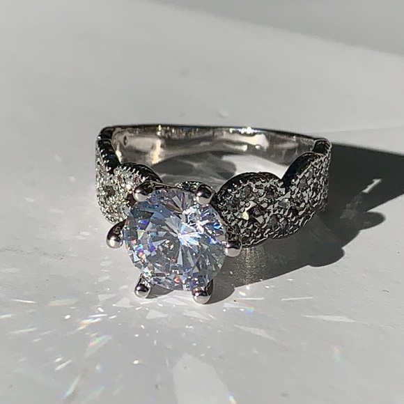Sterling Silver Rhodium Plated Engagement Ring - Picture 2 of 6